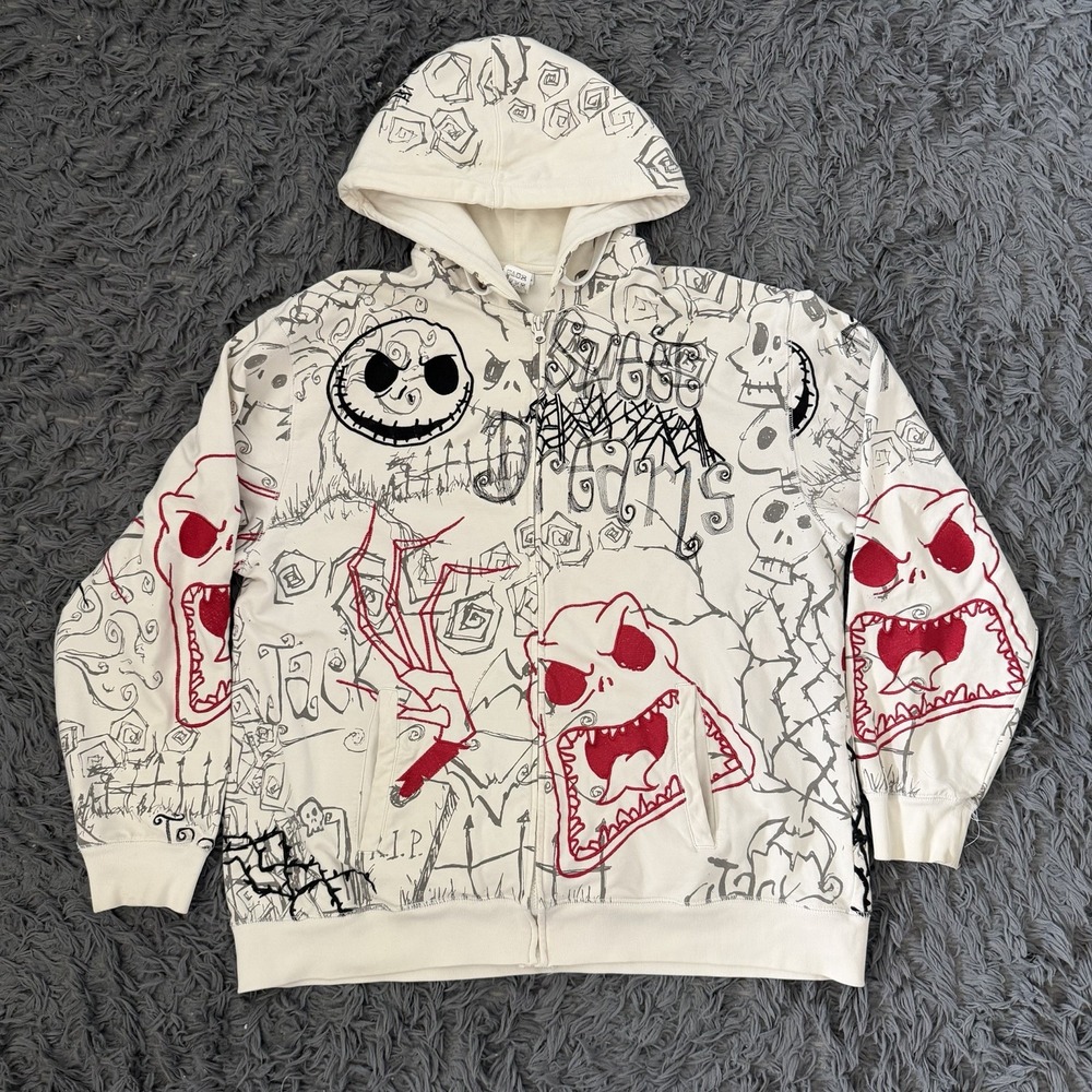 The Nightmare Before Christmas Hoodie Size Large White All Over Zip Up